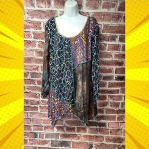 Handmade Women's HAND‎ JIVE Asymmetrical Patchwork Wearable Art Tunic Top XXL